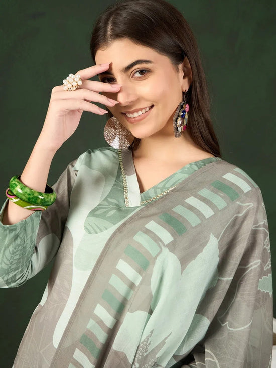 Ahika Women Green Silk Blend Abstract Printed Straight Kurta Trouser With Dupatta-PKSKD2541GRN