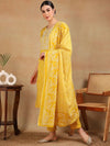 Ahika Women Yellow Viscose Rayon Embroidered Straight Kurta Pant Set