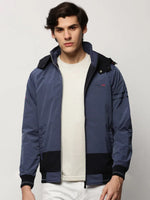 Men Blue Colourblock Casual Bomber Jackets-LBR-810-Blue