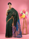 Green Cotton Blend Handwoven Saree With Texture Motifs-MA51BCT431270020