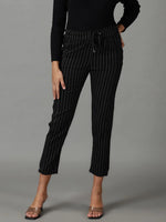 Women's Black Striped Track Pant-AF-1560-Black