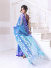 Sky Blue Muslin Saree With Jamdani Designs-MA64MS401190013