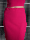 Women Magenta Rib Round Neck Top With Skirt