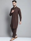 Men's Coffee Brown Cotton Solid Pathani Kurta with Salwar-JOKP-696Coffee