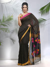 Black Cotton Saree With Stripes Pattern-MA56CH33880047