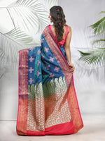 Teal Embroidered Motifs Silk Saree With Zari Borders-MA56BSL44940025