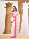 Baby White Cotton Handwoven Soft Saree With Texture Motifs-MA53CT041490069