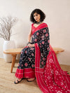 Ahika Women Black Linen Geometric Printed Saree-VFSAR1024