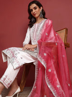 Ahika Polyester Solid White Indian Ethnic