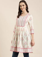 Women Cream Floral A-Line Kurti-RF-2128-Cream