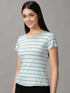 Women's Sea Green Striped Top-AE-10452-Seagreen