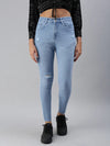 Women's Blue Solid Denim Skinny Jeans-GZ-5163A-Blue