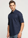 Men Navy Blue Solid Shirt Collar Casual Short Kurta-LAGOM-2013-Navyblue