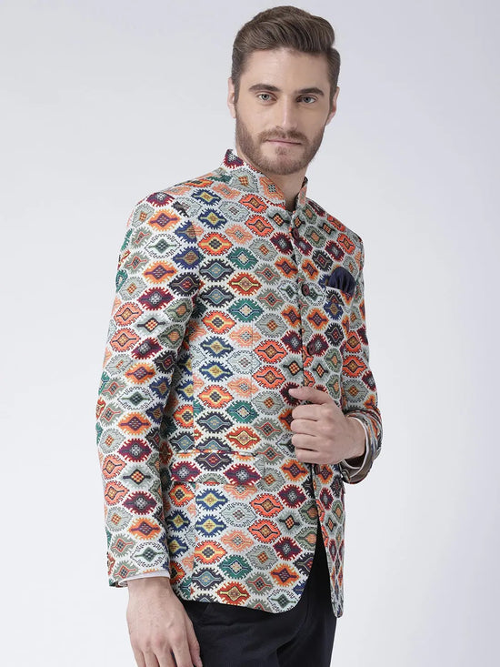 Hangup Men Standard Printed Men Formalwear-D465ButtonBlazer