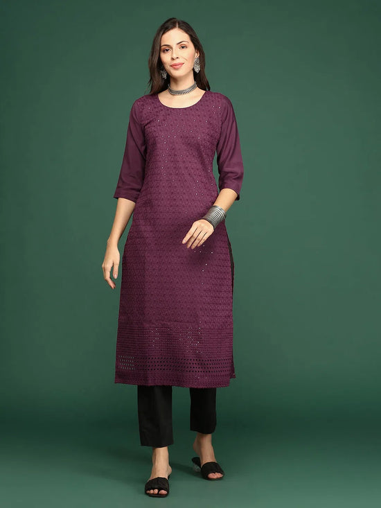 Women Purple Embellished Straight Kurta-SKC-1210-Purple