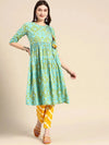 Anghrakha style Kurta with palazzo in Aqua Blue