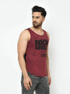 Rigo Maroon Black Placement Print With Curved Bottom Cotton Sleeveless T-Shirt Vest