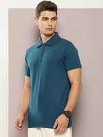 Dillinger Blue Solid Regular Snap Polo T-shirt