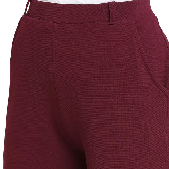 Smarty Pants Women's Cotton Lycra Straight Leg Wine Color Formal Trouser