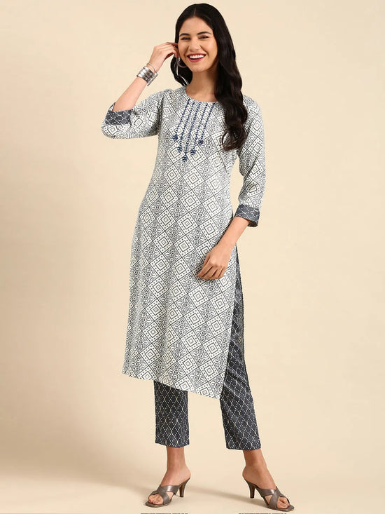 Women's Off White Printed Kurta Set-SKC-907-Offwhite