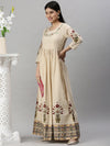 Women's Beige Floral Anarkali Kurta-BSM604-Beige