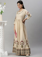 Women's Beige Floral Anarkali Kurta-BSM604-Beige