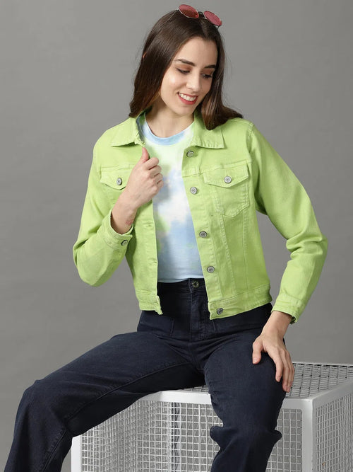 Women's Green Solid Open Front Jacket-GZ-5577-Green