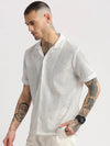 Men Cuban Collar Solid White Crochet Shirt-SAVRE-2284-White