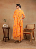 Ahika Women Orange Georgette Printed Anarkali Kurta Pant Set With Dupatta