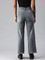 Women's Grey Solid Wide Leg Denim Jeans-IM-9825-Grey