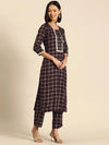 Kurta Pyajama with gota work in Brown Checks Print