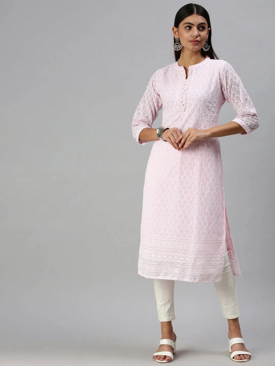 Women's Pink Embroidered Straight Kurta-SKC3208-Pink