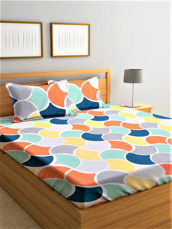 Home Sizzler 144TC Microfibre Multicolor Double Bedsheet With 2 King Size Pillow Covers-HSDBS004082