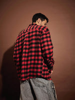 Men Red & Black Check Oversized Shirt