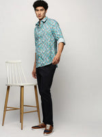 Men Blue Printed Shirt-PRISM-M204-1610-Turquoiseblue