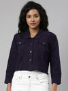 Women Violet Solid Denim Jacket-AE-0001-Violet