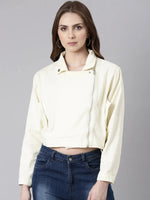 Women Cream Solid Denim Jacket-CHN-9862-Cream