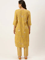 Women's Yellow Printed Straight Kurtas-HO-1450-Mustard