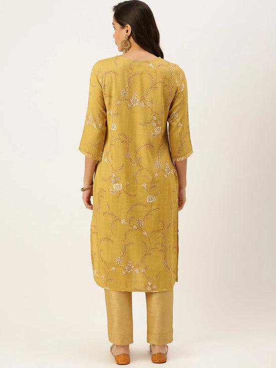 Women's Yellow Printed Straight Kurtas-HO-1450-Mustard