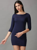 Women's Blue Solid Bodycon Dress-DQ-17-187P2-Navyblue