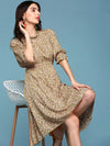 Women's Beige Floral A-Line Dress-AE-9923-Beigegreen