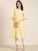 Women Yellow Solid Straight Kurta-NJ-3612218-Yellow