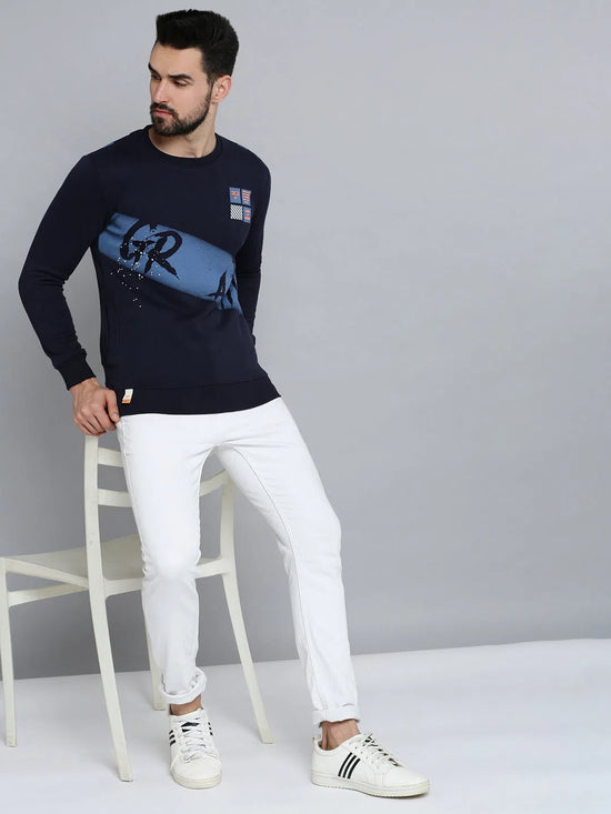 Men Blue Solid Sweatshirt-SCAW-37-Navyblue