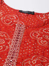 Women Red Printed Straight Kurta-AT-A901-K-Red