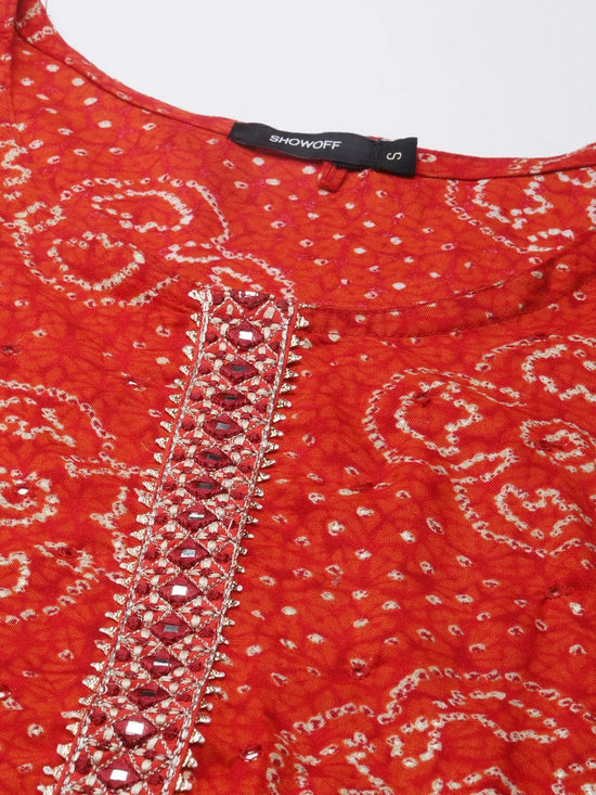 Women Red Printed Straight Kurta-AT-A901-K-Red