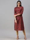 Women's Red Printed Straight Kurta-BCCK755-Maroon