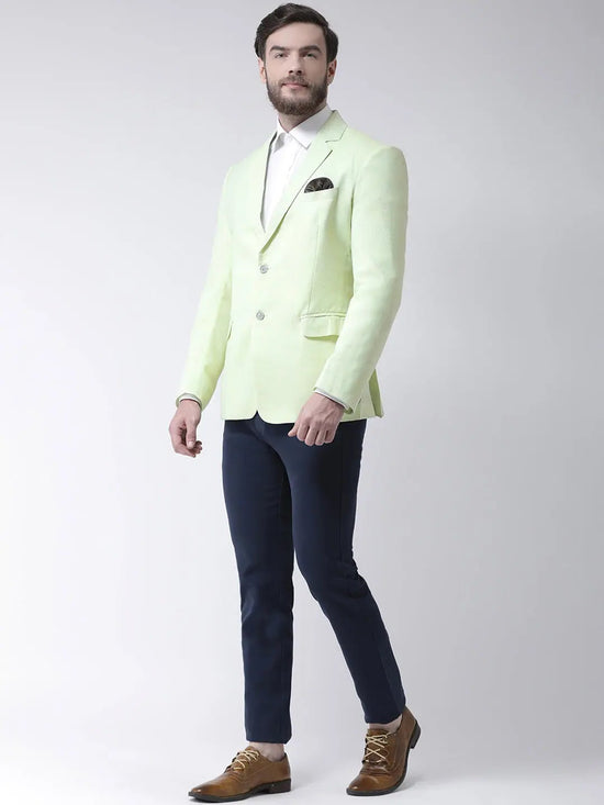 Hangup Men Standard Solid Men Formalwear-Green1LinenBlazer