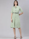 Women Sea Green Solid Shirt Dress-DF-1439-Seagreen