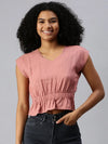 Women's Peach Solid Top-AE-10210-Peach