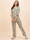 Shirt Pyjama Set in Orange Color Fruit Print